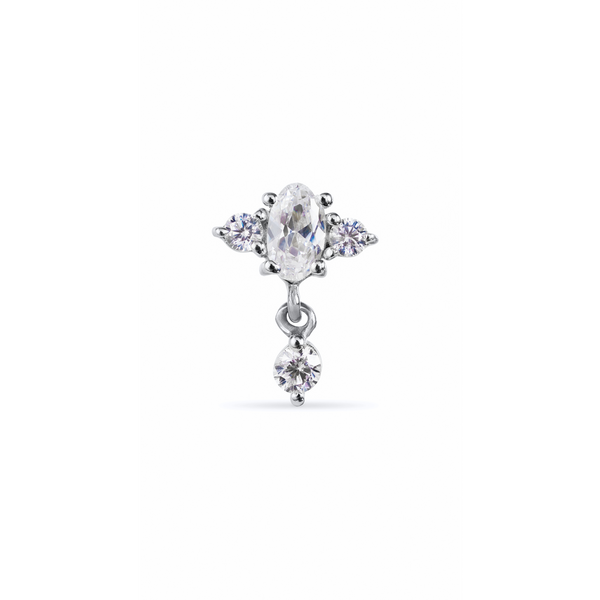 JAMEELA THREAED DROP STUD EARRING WITH OVAL AND ROUND WHITE CZ IN STERLING SILVER
