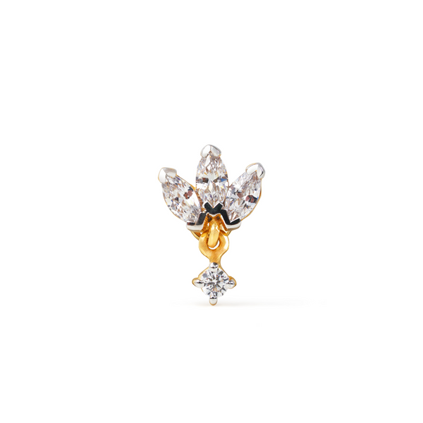 LOTUS THREADED STUD EARRING WITH MARQUISE AND ROUND WHITE CZ IN GOLD VERMEIL - EARRINGS from STELLAR 79 - Shop now at stellar79.com 
