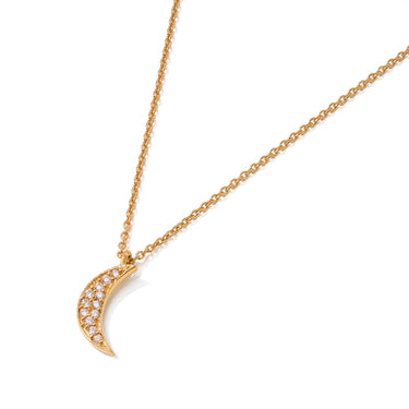 PHOEBE CRESCENT MOON NECKLACE WITH WHITE ZIRCON IN 9 KARAT SOLID GOLD - NECKLACES from STELLAR 79 - Shop now at stellar79.com 